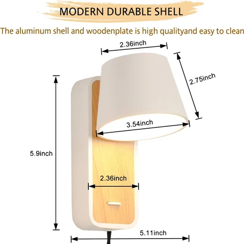 Vista 6 de Lámpara de pared moderna con cable de enchufe para dormitorios, pasillo, sala de estar, accesorio de iluminación de montaje contemporáneo