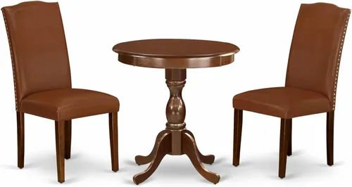 Vista 15 de East West Furniture ESEN3-BCH-20 - Juego de mesa y sillas de cocina de 3 piezas contiene una mesa redonda de comedor con pedestal y 2 sillas Parsons