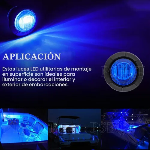 Vista 3 de PSEQT 3 luces LED redondas para cubierta interior, travesaño de cortesía, luz de utilidad para escalones marinos, iluminación impermeable para Azul