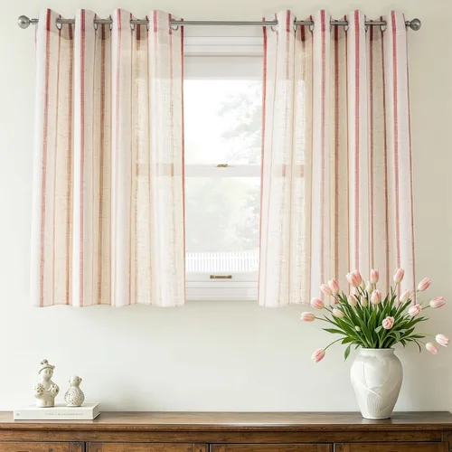 Vista 70 de DriftAway Cortinas de estilo granja con rayas verticales de lino mezclado texturizado con filtro de luz semitransparente para sala de estar