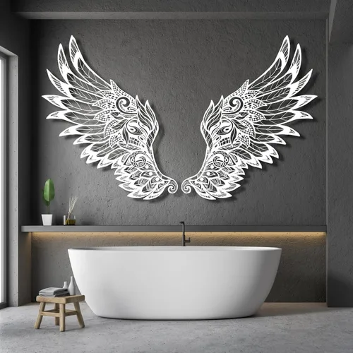 Vista 7 de Decoración de pared de alas de ángel de metal, decoración de pared de alas de ángel grandes, ángel de la guarda, escultura de pared de ángel, alas