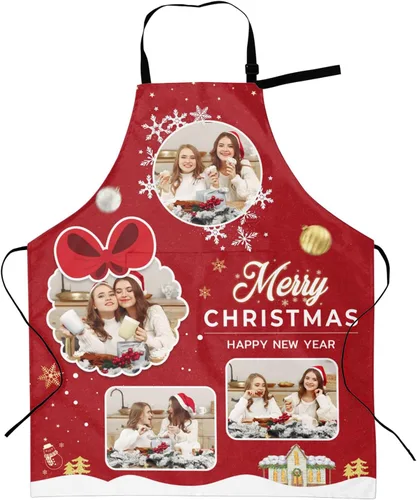Vista 9 de Delantales personalizados con dos bolsillos para mujeres y hombres, delantales personalizados impresos con texto fotográfico para cocinero de cocina