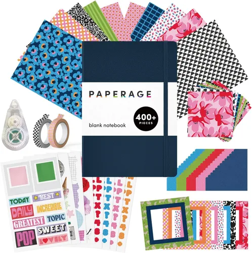 Vista 12 de PAPERAGE Kit de diario de viñetas, juego de diario punteado y kit estacionario, cuaderno de tapa dura con puntos (rubor), 12 bolígrafos finos, 8