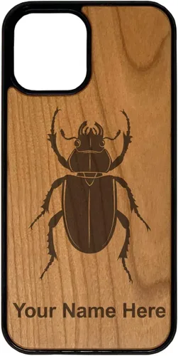 Vista 6 de Funda de madera natural compatible con iPhone, Beetle, grabado personalizado incluido (bambú)