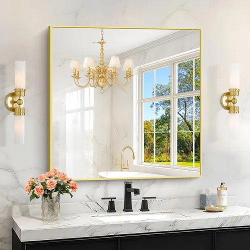 Vista 24 de KOCUUY Espejo de baño negro, espejo rectangular de 24 x 18 pulgadas para sobre el fregadero, espejo de pared decorativo moderno para dormitorio