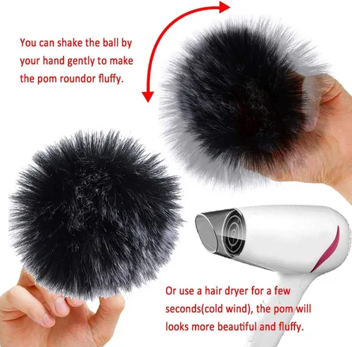 Vista 4 de SIQUK 36 pompones de piel sintética para manualidades, pompón esponjoso con lazo elástico para sombreros, bufandas, guantes, bolsas, accesorios
