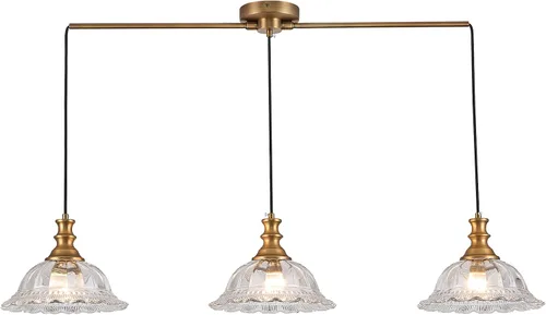 Vista 13 de HDDFL Lámpara colgante vintage moderna de vidrio verde con cable ajustable para isla de cocina, comedor, sala de estar, pasillo Verde y latón