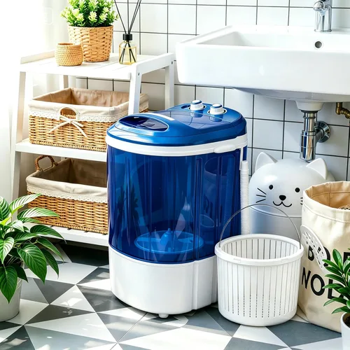 Vista 2 de SUPER DEAL Lavadora Portátil, Lavadora Pequeña de Tina Individual 5.7 lbs de Capacidad de Lavado para Apartamentos, Dormitorios, Viajes, RV