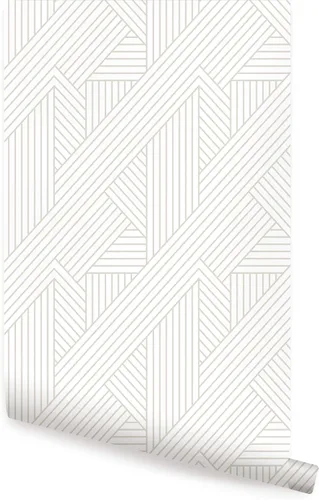 Vista 7 de Simple Shapes Papel tapiz con patrón de parquet entrelazado, despegar y pegar (gris, hoja individual, 2 x 9 pies)