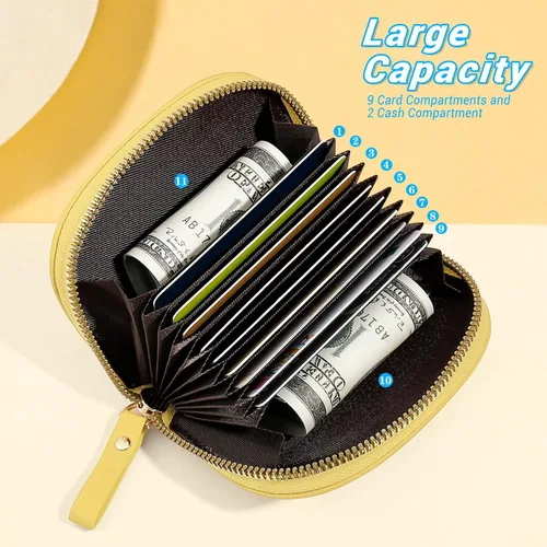 Vista 3 de YINHEXI RIFD - Bonita cartera con tarjetero para mujeres y hombres, pequeña cartera de cuero con cremallera para tarjetas de crédito para mujeres