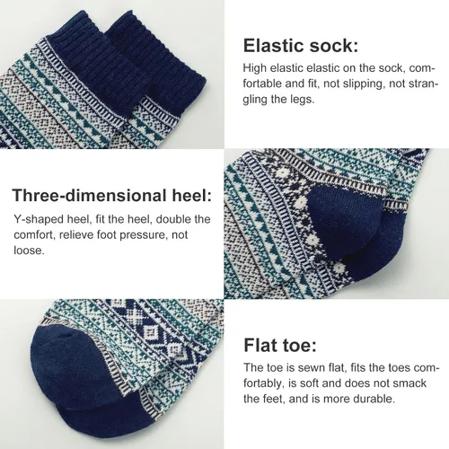 Vista 2 de YSense 5 Pairs Mens Wool Socks Winter Warm Thick Socks Knit Causal Crew Socks for Men
