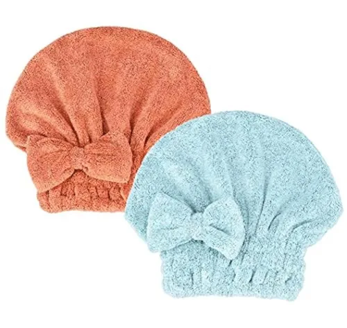 Vista 11 de Toallas de microfibra para secar el cabello con gorro de ducha con nudo de lazo, turbante para el cabello, gorro de baño para cabello rizado, corto