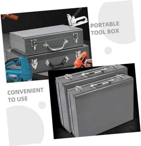 Vista 3 de Ipetboom Caja organizadora de herramientas de metal grueso, caja de herramientas pequeña portátil con asa, almacenamiento ligero para manualidades