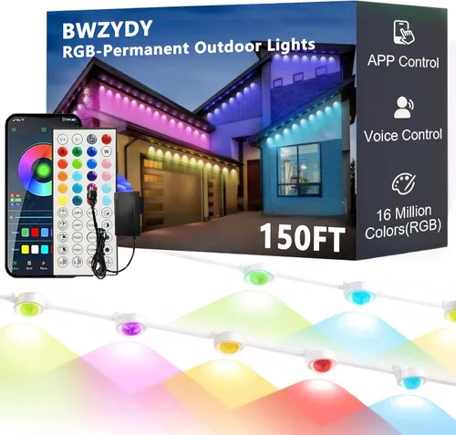 Vista 12 de Luces RGB Permanentes para Exteriores, Luces LED Inteligentes Impermeables para Aleros con Control de Aplicación/Remoto, Impermeables IP67 para DIY