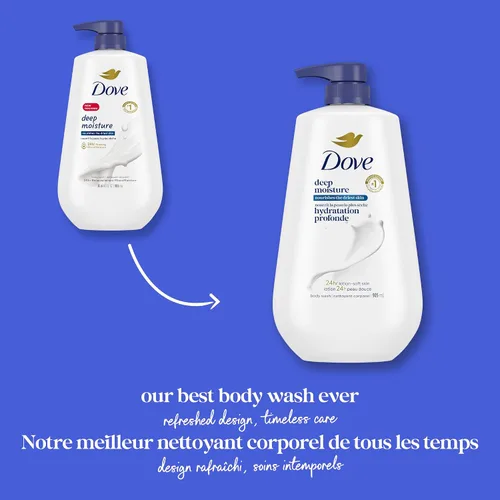 Vista 7 de Dove Gel de baño con bomba con nutridores naturales para la piel, piel suave al instante y nutrición duradera, limpiador de humedad profunda elimina