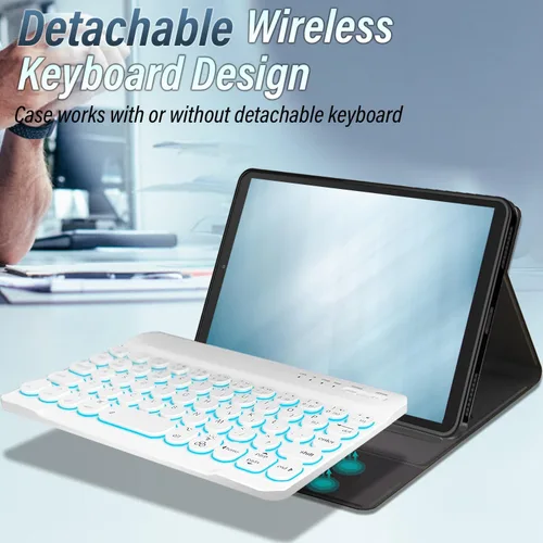 Vista 8 de Funda para teclado Galaxy Tab A 8.0 2019 [retroiluminada, SM-T290, SM-T295], teclado inalámbrico desmontable de 7 colores con funda de soporte de PU