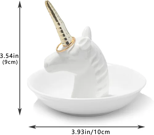 Vista 4 de Soporte para anillos de unicornio de cerámica, bandeja para joyas, bandeja para anillos, aretes, organizador de baratijas, regalo de Navidad