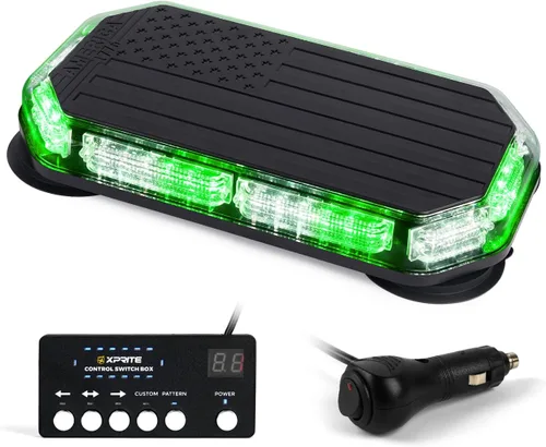 Vista 8 de Xprite Barra de Luz Estroboscópica de Emergencia Ámbar para Techo, Baliza con Bandera de EE.UU. Luces de Advertencia Intermitentes de Seguridad