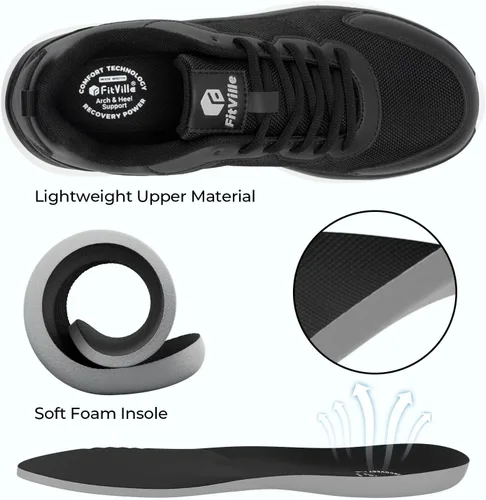 Vista 5 de FitVille Zapatos de caminar para hombre, de ancho ancho, con amortiguación máxima, ligeros, zapatos casuales para alivio de la fascitis plantar