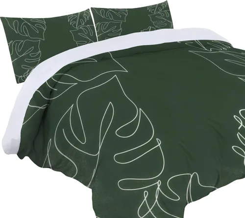 Vista 2 de BIAFRA Juego de funda de edredón verde oscuro con estampado de hojas de Monstera de 3 piezas, diseño reversible, funda de edredón de microfibra