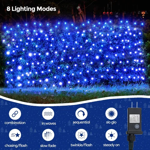 Vista 2 de WBao - Luces de Navidad, 200 LED de red de 8.4 x 5.2 pies, luz de malla para exteriores con 8 modos, temporizador, certificado UL, conectables