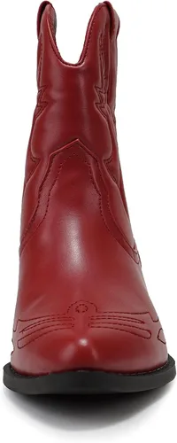 Vista 3 de Soda Botas de tobillo con costuras occidentales vaqueras para mujer, botines cortos con punta puntiaguda, talla S
