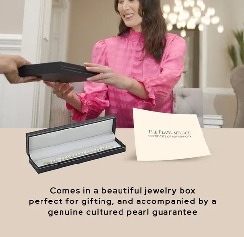Vista 3 de The Pearl Source Pulsera de perlas blancas de agua dulce para mujer, pulsera de perlas cultivadas con cierre chapado en oro de 14 quilates