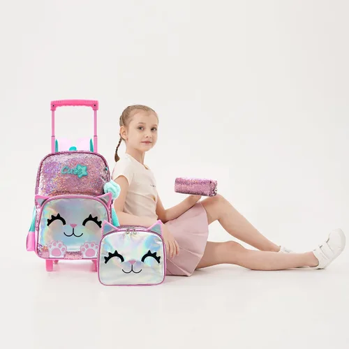 Vista 4 de Meetbelify Mochila con ruedas para niñas con ruedas para niñas para escuela primaria