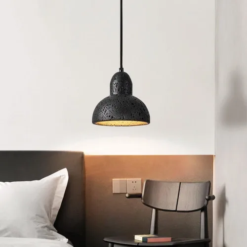 Vista 4 de Lámpara colgante de isla de cocina de 5.9 pulgadas, moderna lámpara colgante de travertino negro, cable ajustable E27/E26 para comedor, dormitorio