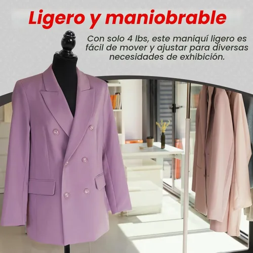 Vista 5 de Topmaster Maniquí: altura ajustable, estructura duradera de espuma y lona, base de madera, ancho de hombro compacto, ligero, versátil para ropa