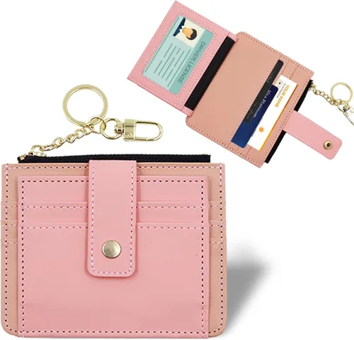 Vista 8 de Deziliao Funda delgada para tarjetas de crédito con bloqueo Rfid para mujer, cartera con cremallera, cartera pequeña y compacta de cuero
