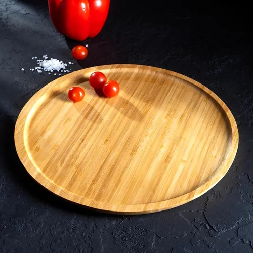Vista 5 de JOIKIT Paquete de 3 Bandejas Redondas de Bambú de 8 Pulgadas, Platos Redondos de Madera Finamente Pulida, Bandeja de Servir de Bambú para Sostener