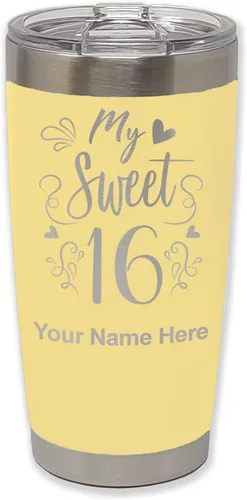 Vista 14 de LaserGram Taza aislada al vacío de 20 onzas, My Sweet 16, grabado personalizado incluido (gris)