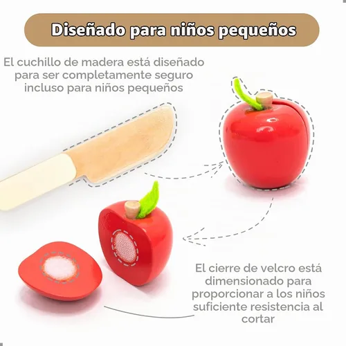 Vista 4 de Juego de frutas para cortar frutas – Accesorio de cocina de madera para jugar, accesorios de juego de simulación, juguetes de madera para cortar