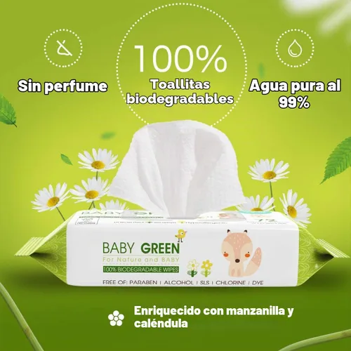 Vista 2 de Yugi Green Toallitas para bebé, sin perfume, compostables, fibras a base de plantas, a base de plantas, sin fragancia, para pieles sensibles