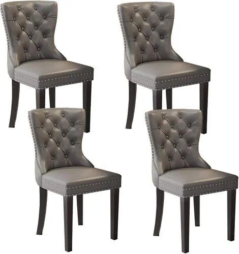Vista 16 de Juego de sillas de comedor, sillas de comedor tapizadas de cuero, cómodas sillas de cocina, silla de vestíbulo con patas de madera resistentes