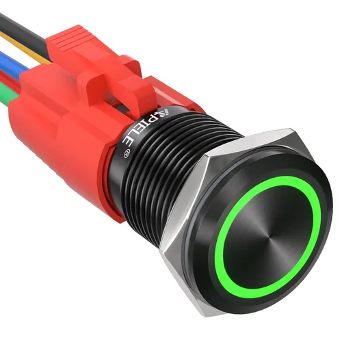 Vista 11 de APIELE - Interruptor de botón de encendido de pestillo de 16mm, 12 V CC, carcasa negra con cabeza de ojo de ángel LED para orificio de montaje