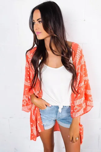 Vista 5 de Yonala Kimono floral para mujer, holgado, media manga, de gasa, casual, salida de baño