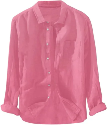 Vista 14 de Camisa de lino para hombre, manga larga, cómoda, abotonada, lisa, ligera, holgada, con bolsillos
