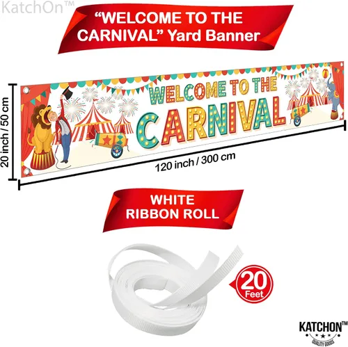 Vista 2 de Fondo de bienvenida al carnaval: 120 x 20 pulgadas, pancarta de carnaval para patio, decoraciones de fiesta temática de carnaval, juegos de carnaval