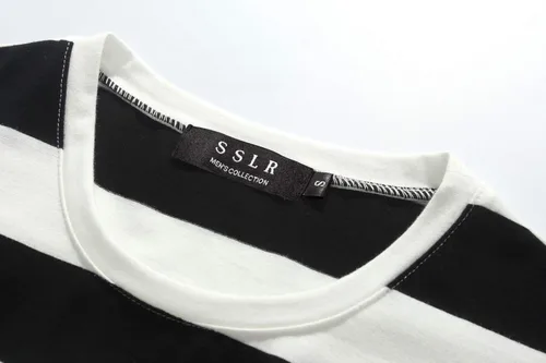 Vista 3 de SSLR - Camisa de manga larga a rayas con cuello redondo para hombre