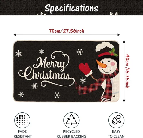 Vista 2 de Tatuo Tapete decorativo para puerta de Navidad, tapete de cocina, tapete decorativo de invierno, muñeco de nieve, tapete de bienvenida, Negro