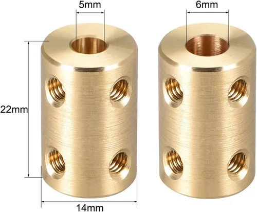 Vista 3 de uxcell Tornillo de acoplamiento rígido de 0.197 in a 0.236 in L22XD14 Cobre, conector de acoplador de eje, accesorios de motor, 2 piezas