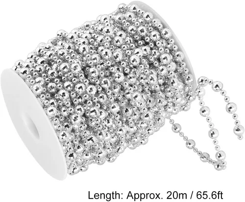 Vista 7 de LIZEALUCKY Perlas artificiales de 65.6 ft, guirnalda de cuentas de plata, árbol de Navidad, cortinas de boda, decoración de bricolaje, suministros
