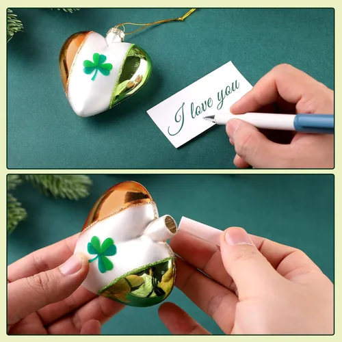 Vista 6 de 4 adornos de cristal del día de San Patricio, maceta de duende de trébol irlandés de oro, decoración de árbol de trébol de la suerte para el hogar