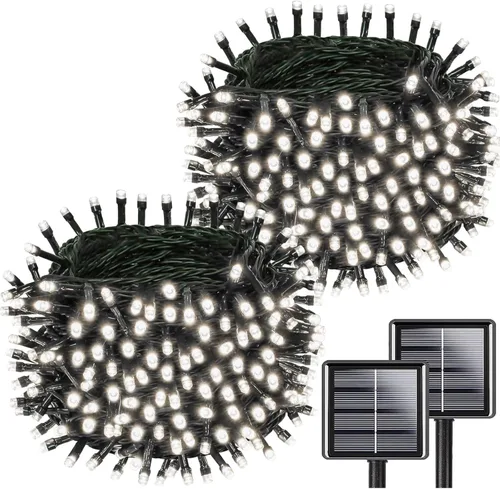 Vista 9 de KAQ - Juego de 200 luces solares LED para exteriores, impermeables, multicolor Total 66FT Flexible Wire With Bright LEDs, 8 Twinkle Modes with
