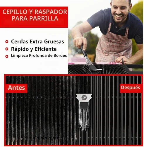 Vista 7 de KITCHEN PERFECTION Cepillo de alambre seguro para parrilla al aire libre con raspador de parrilla y alfombrilla de parrilla, kit de limpieza