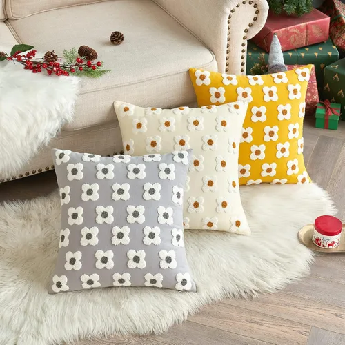 Vista 4 de EMEMA Juego de 2 fundas de cojín decorativas de jacquard, diseño de flores de sol, para sofá, cama, sala de estar, dormitorio, 16 x 16 pulgadas