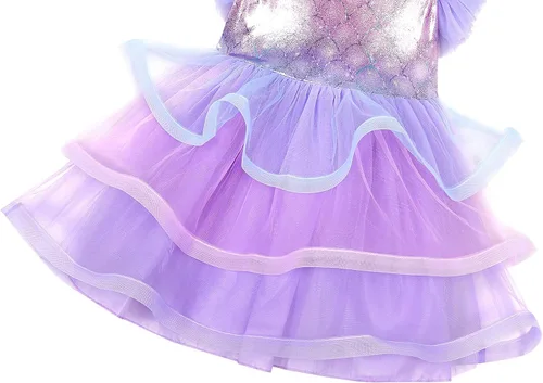 Vista 8 de Eledobby Vestido de princesa de sirena para niñas, disfraz de Halloween, cumpleaños, elegante, fiesta, cosplay, ropa con accesorios