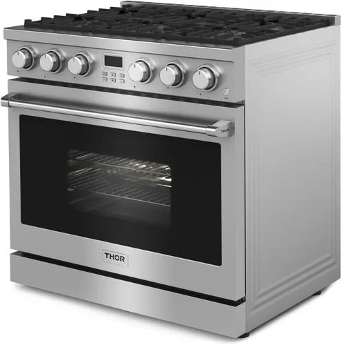 Vista 4 de THOR Kitchen Cocina profesional de gas de 36 pulgadas en acero inoxidable - Modelo ARG36